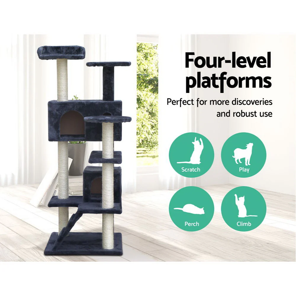 Cat Tree 134cm Trees Scratching Post Scratcher Tower Condo House Furniture Wood Grey - Nurns