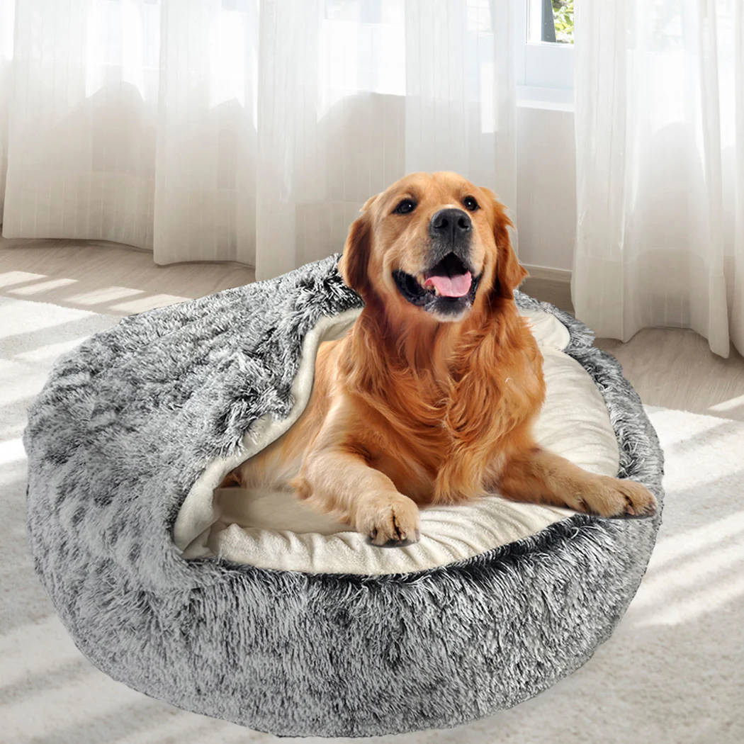 XLarge Dog Beds Pet Calming Warm Soft Plush - Charcoal - Nurns