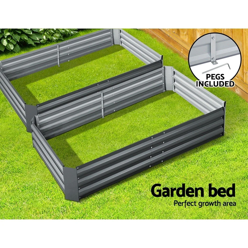 Set of 2 Garden Bed 150x90cm Planter Box Raised Container Galvanised Herb - Nurns