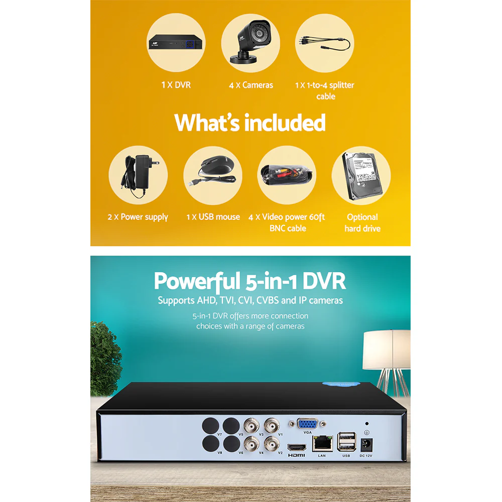 CCTV Security System 4CH DVR 4 Cameras 2TB Hard Drive - Nurns