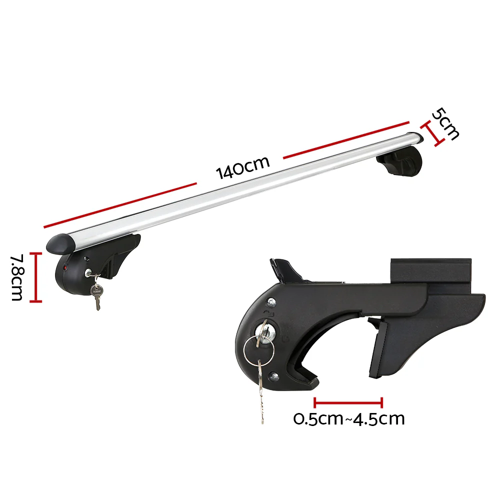 Universal Car Roof Rack 1360mm Cross Bars Aluminium Silver Adjustable Car 90kgs load Carrier - Nurns