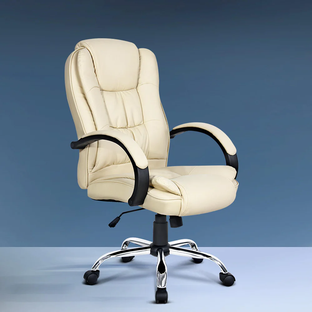 Artiss Executive Office Chair Leather Tilt Beige - Nurns