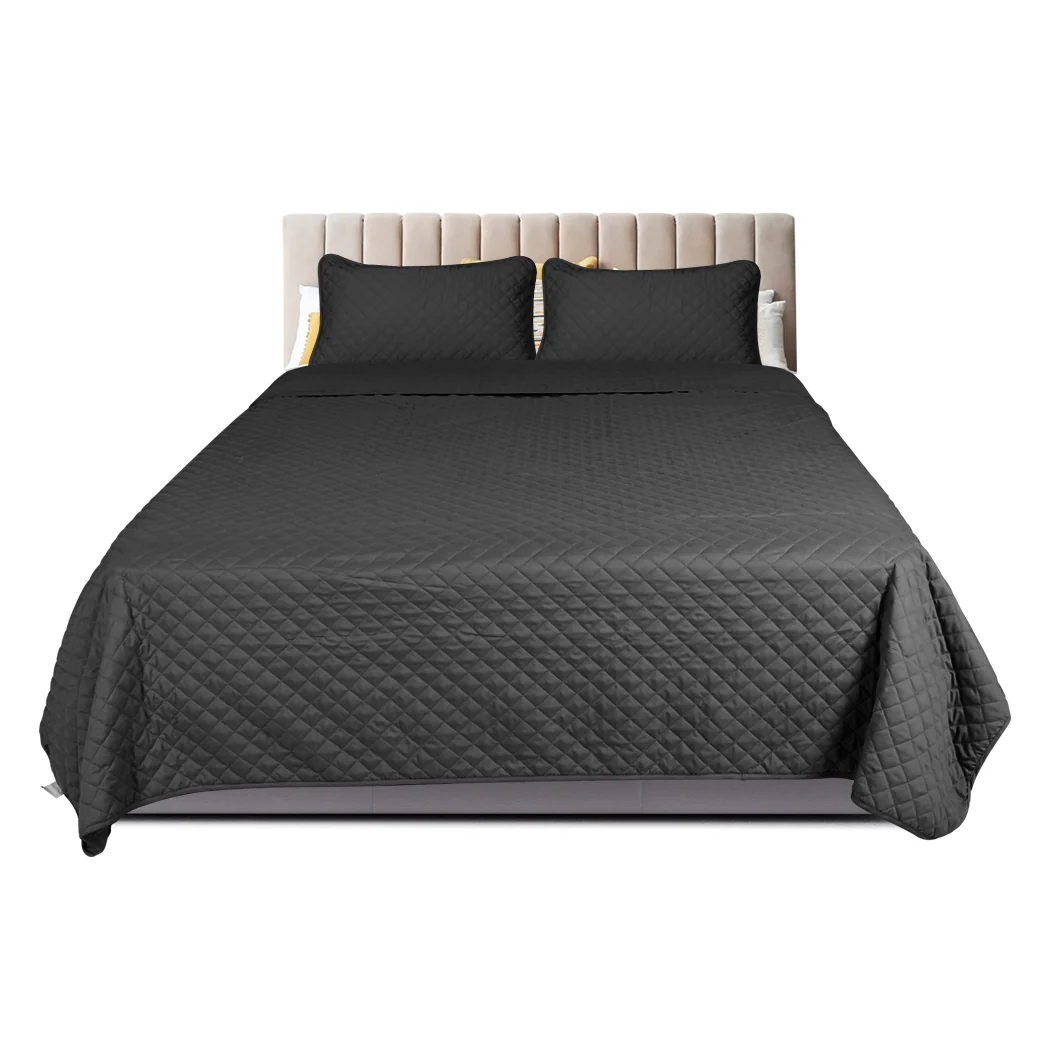 King Dreamz Bedspread Coverlet Set Quilted Dark Grey - Nurns