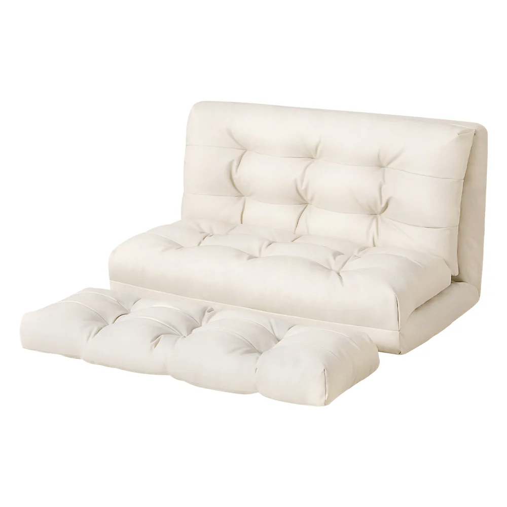 Micah 2-Seater Floor Lounge Sofa Bed Pillow Leather - White - Nurns