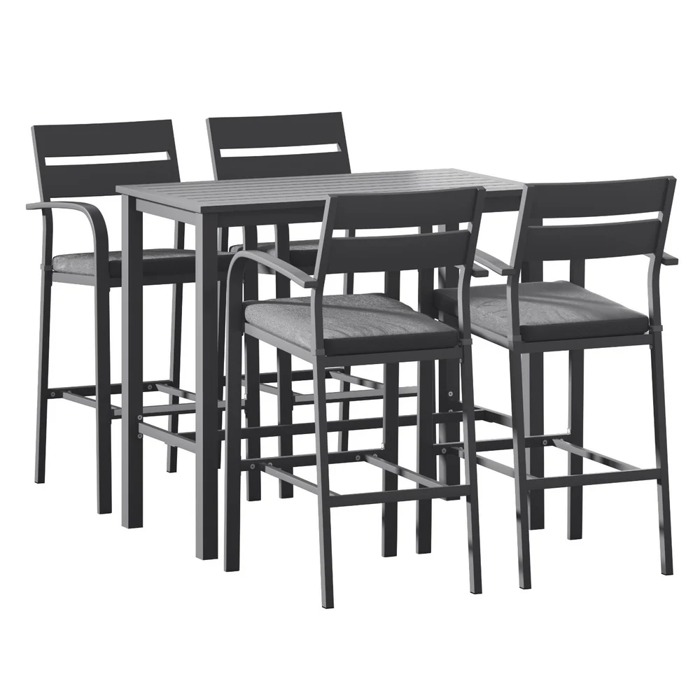 Dominic Patio Dining Chairs Aluminium Table Stools 5-Piece Outdoor Bar Set - Dark Grey - Nurns