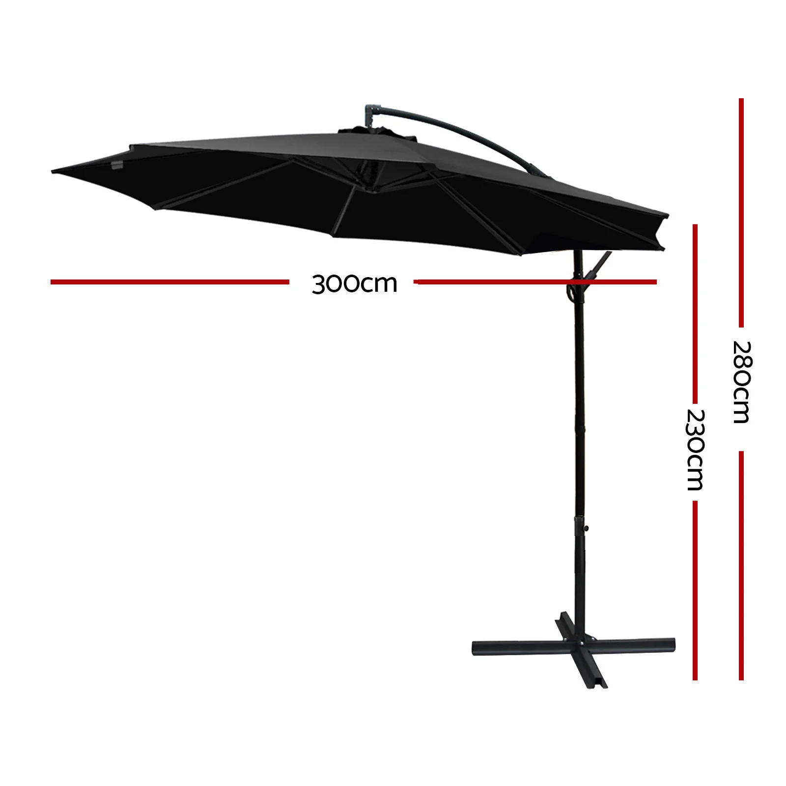 Instahut 3m Outdoor Umbrella Cantilever Beach Garden Patio Black - Nurns