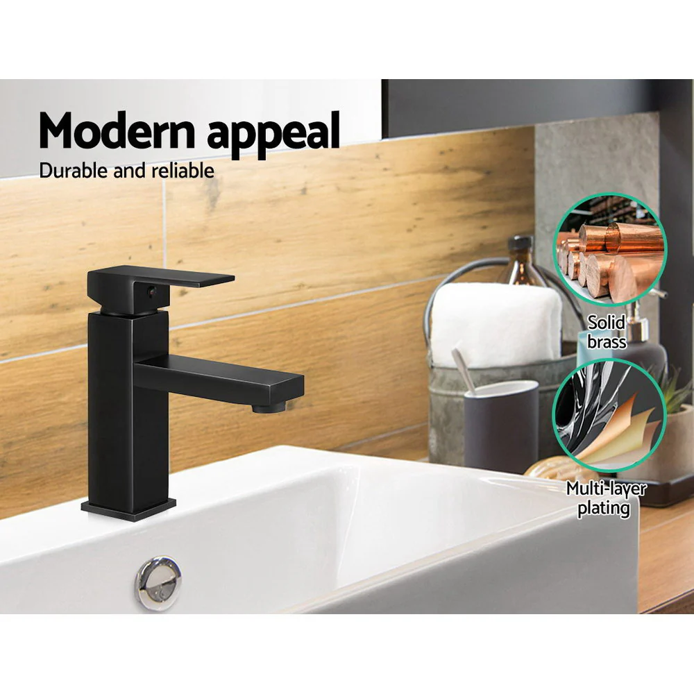 Bathroom Basin Mixer Tap Square Faucet Vanity Laundry Black - Nurns