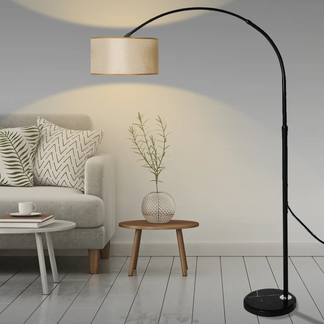 Modern LED Floor Lamp Reading Light Free Standing Height Adjustable Marble Base - Grey - Nurns