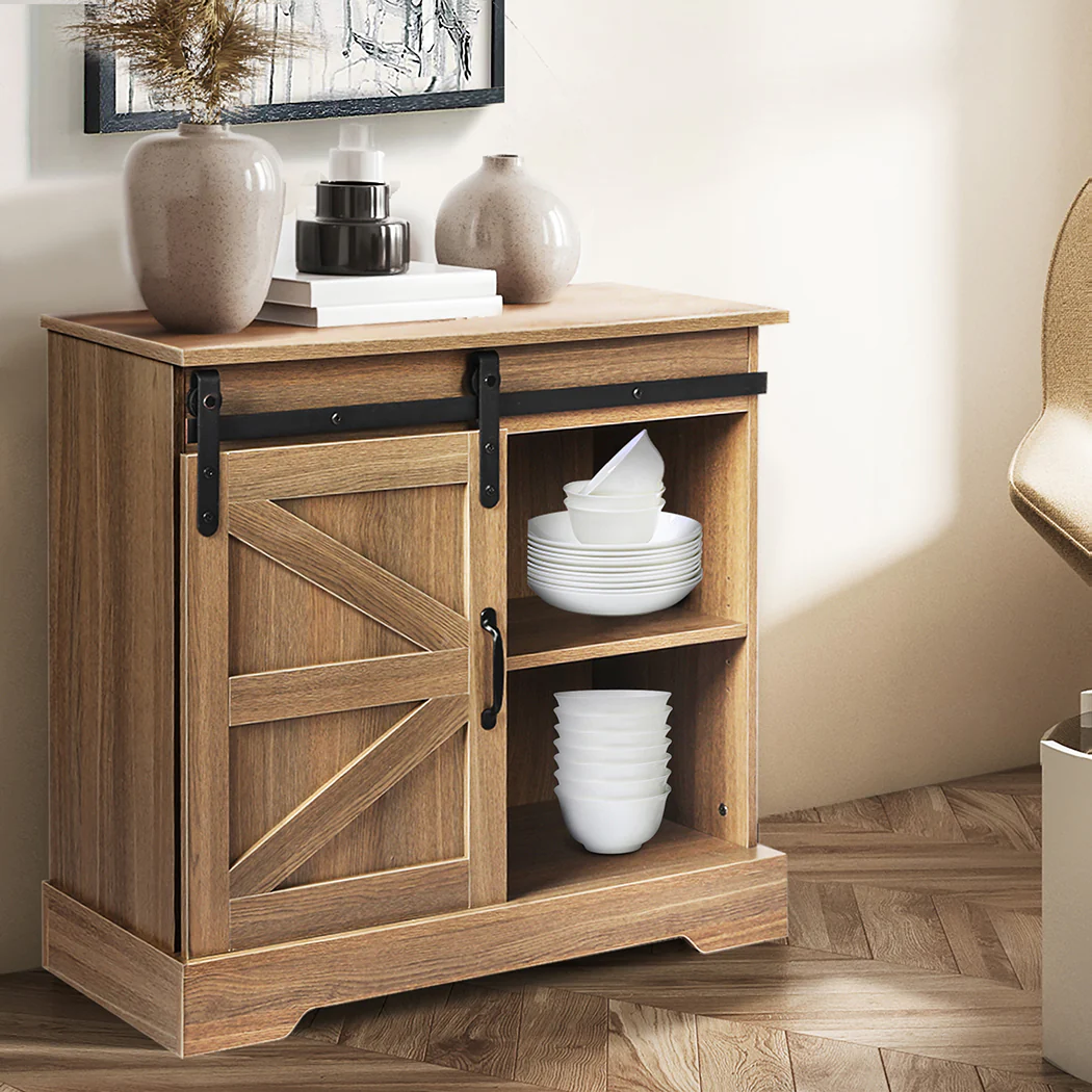 Finch Wooden Buffet Sideboard Cabinet Single Sliding Doors Kitchen Storage Cupboard - Oak - Nurns