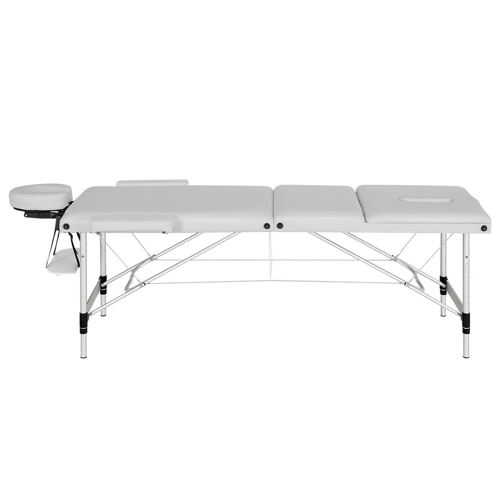 Massage Table 65cm Portable 3 Fold Aluminium Beauty Bed - White - Nurns