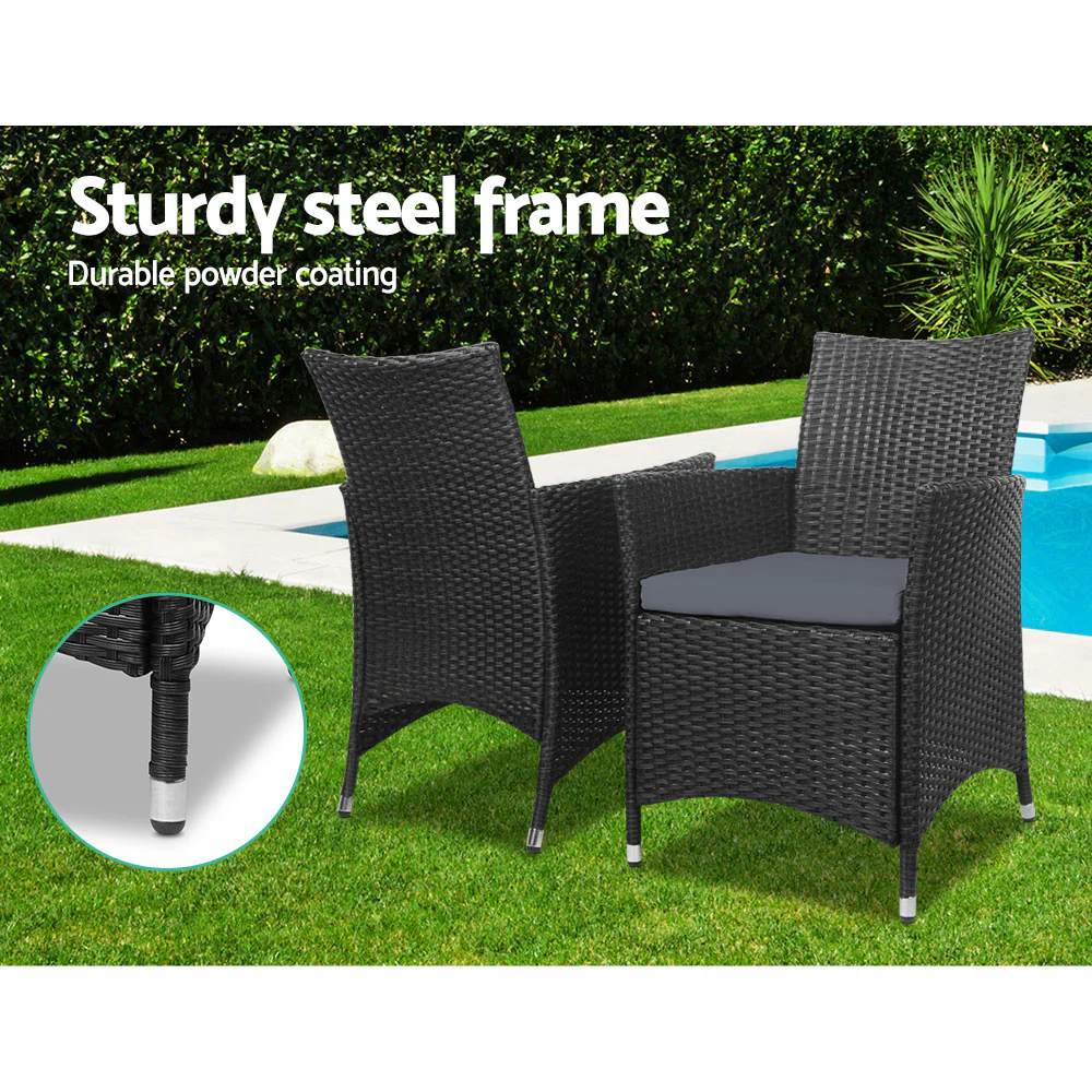 Noah 2-Seater Wicker Furniture 3-Piece Outdoor Setting - Black - Nurns