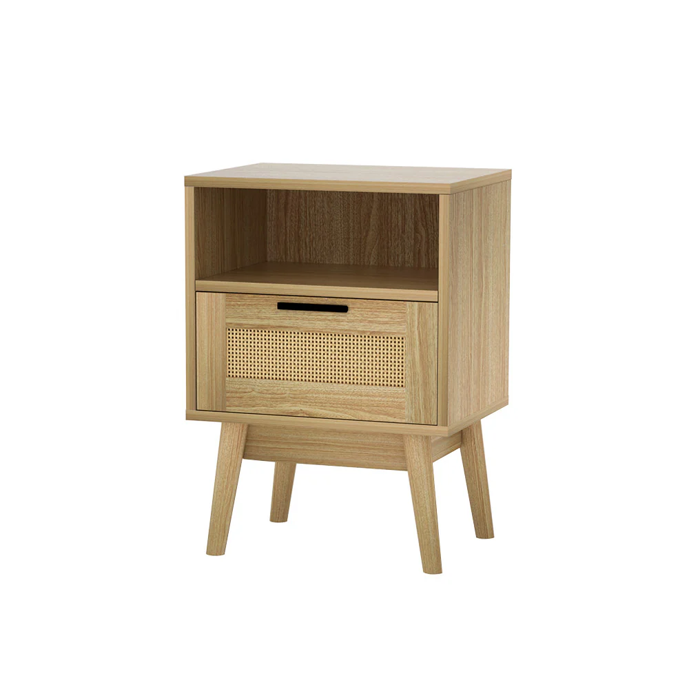 Simcoe Wood Rattan Bedside Tables Rattan Side Table Nightstand Storage Cabinet - Wood - Nurns