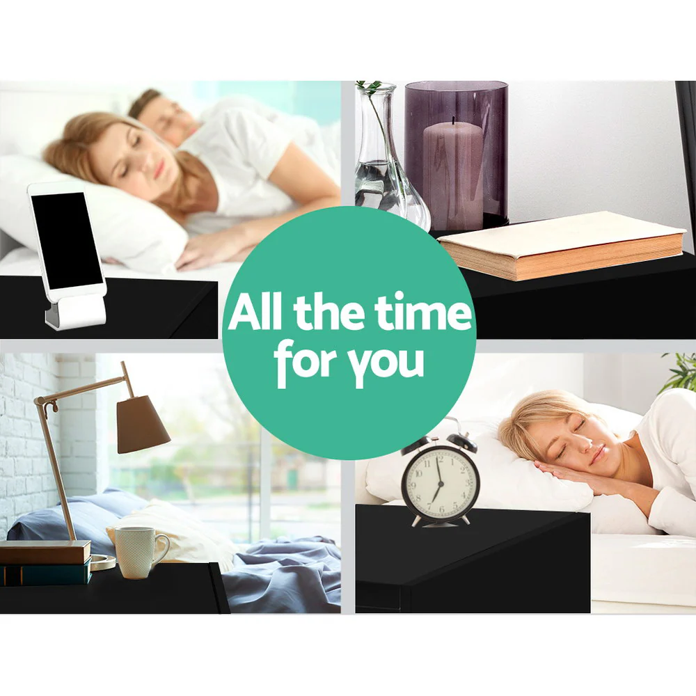 Laval Wooden Bedside Tables Side Table Storage Nightstand Bedroom with 2 Drawers - Black - Nurns