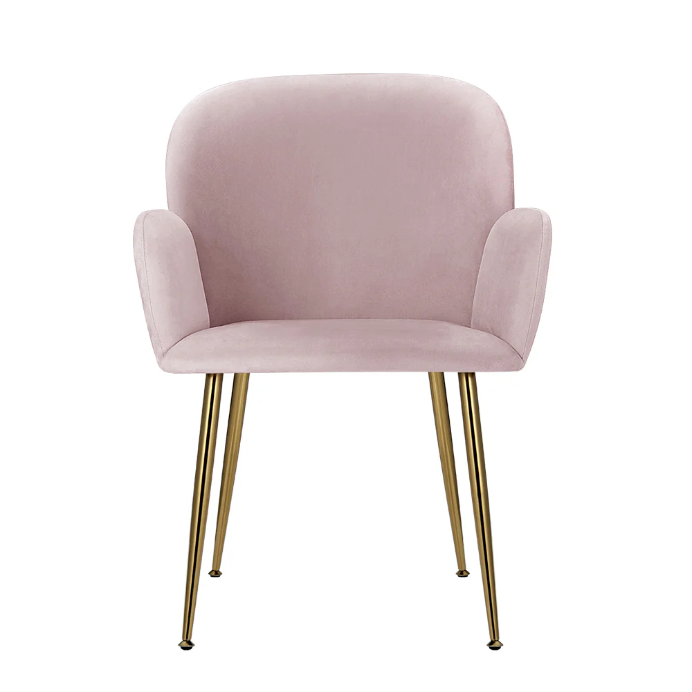 Bentley Set of 2 Dining Chairs Velvet Armchair - Pink - Nurns