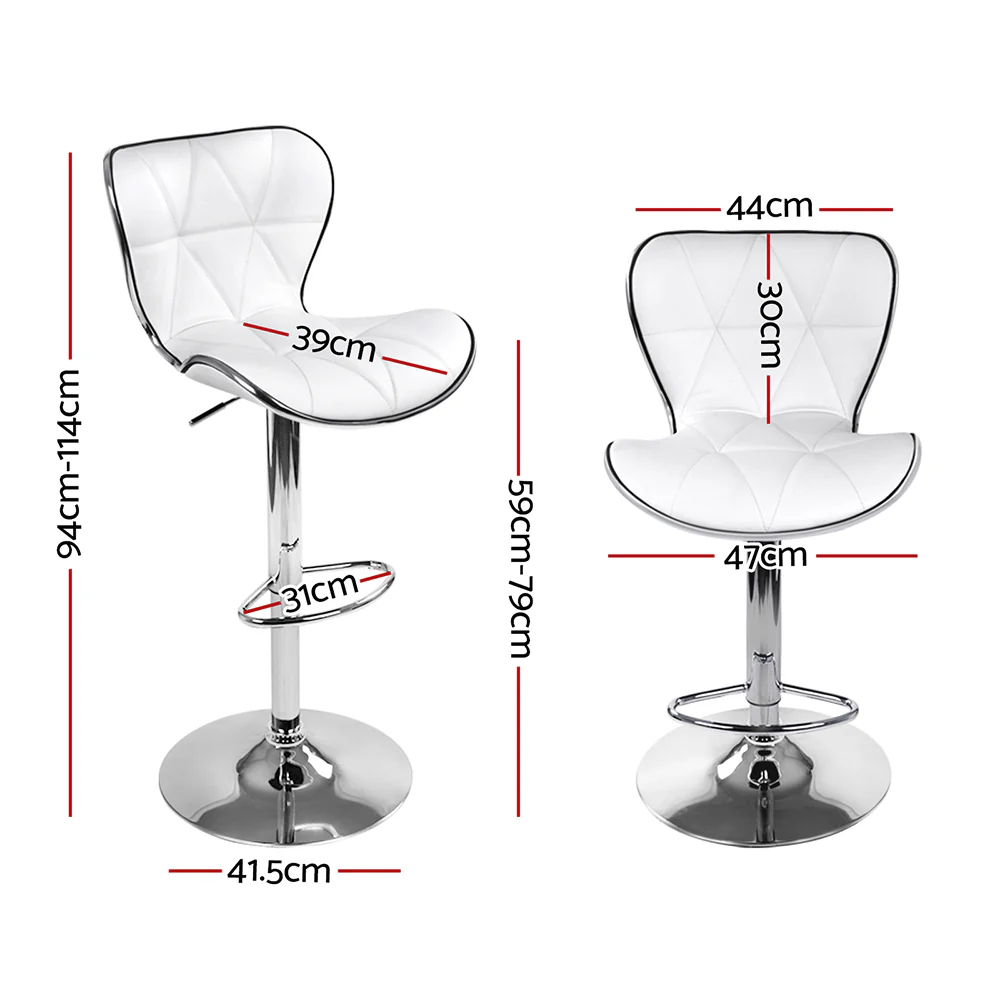 Set of 4 Liosia PU Leather Patterned Bar Stools - White & Chrome - Nurns