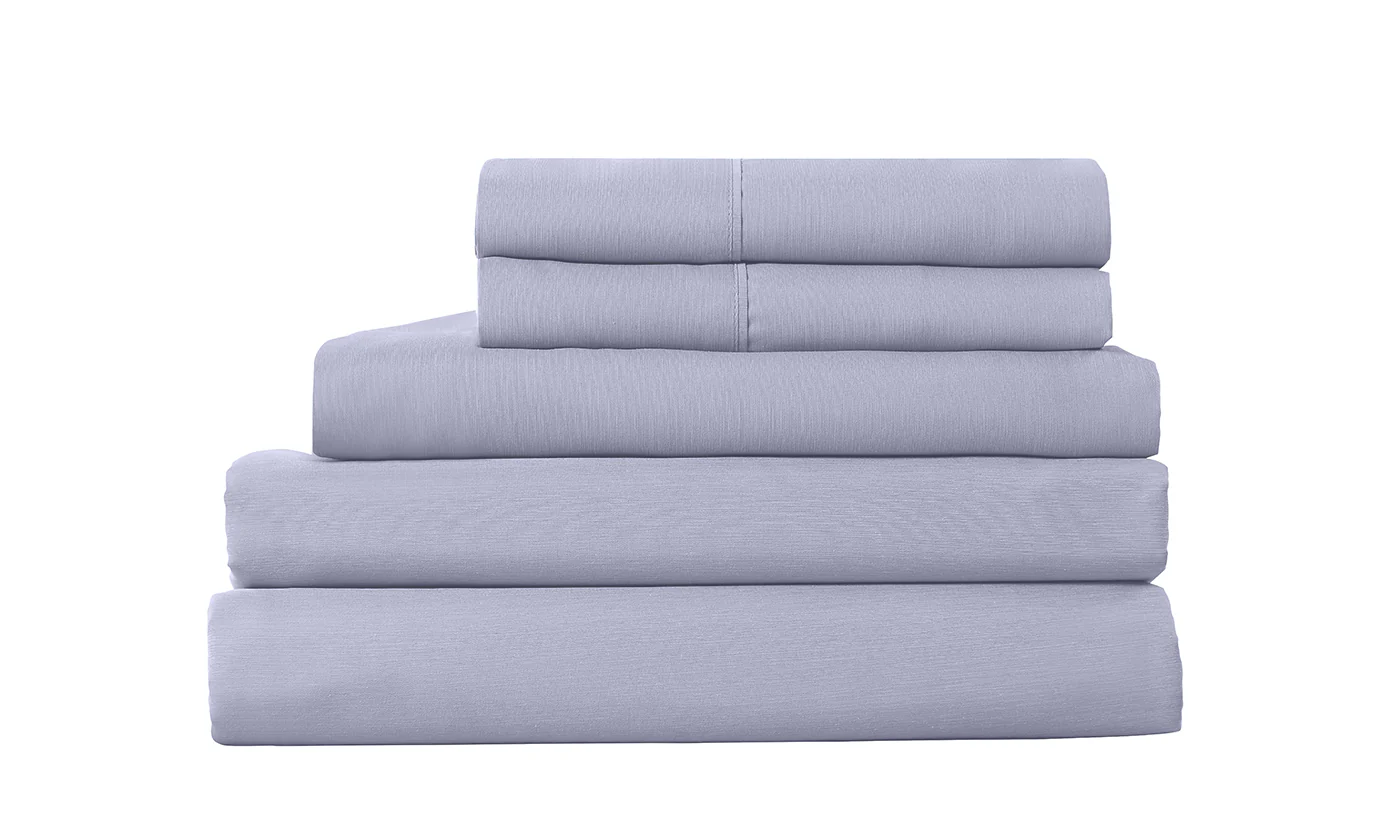 Queen 2000TC 6 Piece Bamboo Sheet & Quilt Cover Set Cooling Breathable Lilac Grey - Nurns
