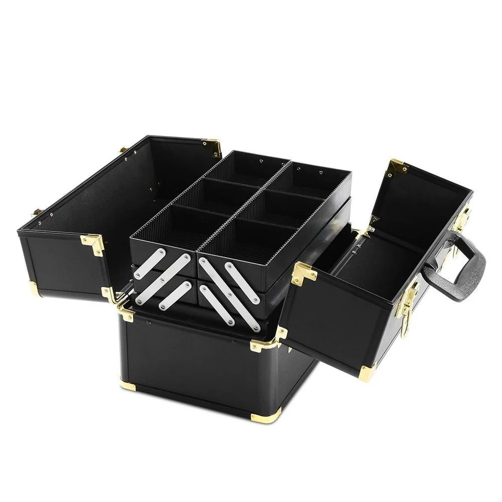 Portable Cosmetic Beauty Makeup Case - Black & Gold - Nurns