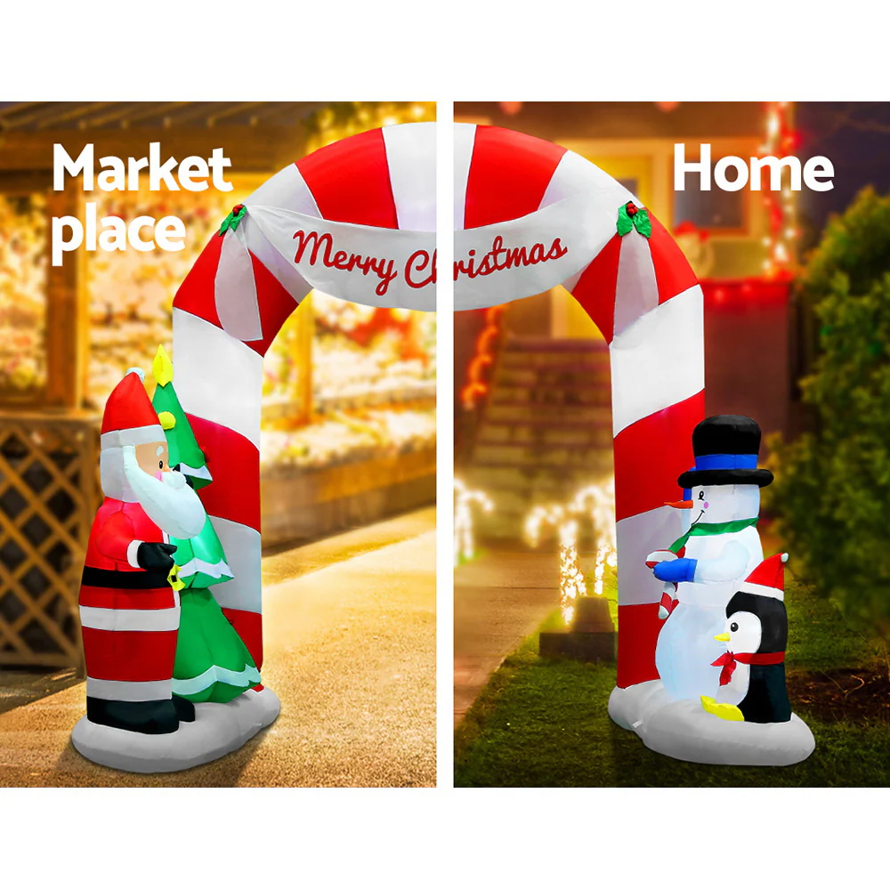 Archway Santa Christmas Inflatable Illuminated Xmas Decorations - 3M - Nurns