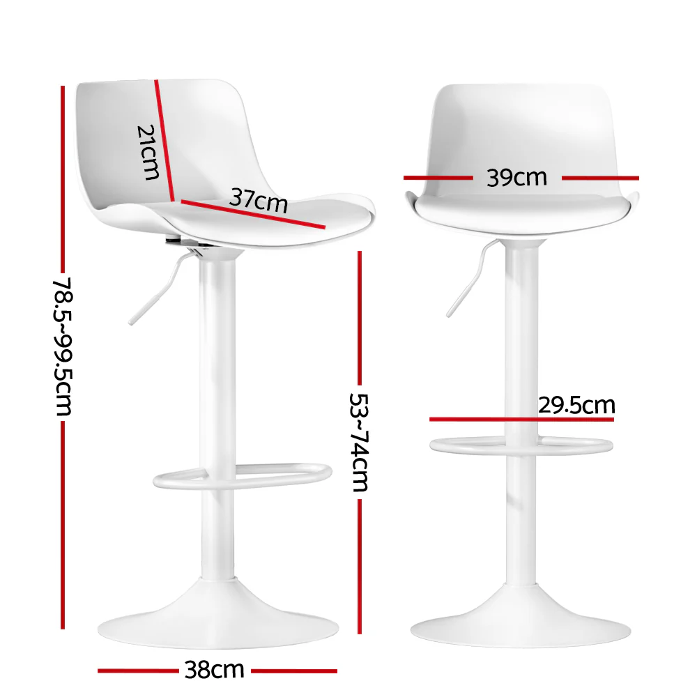 Set of 2 Cairo Bar Stools Kitchen Swivel Gas Lift Stool Leather - White - Nurns