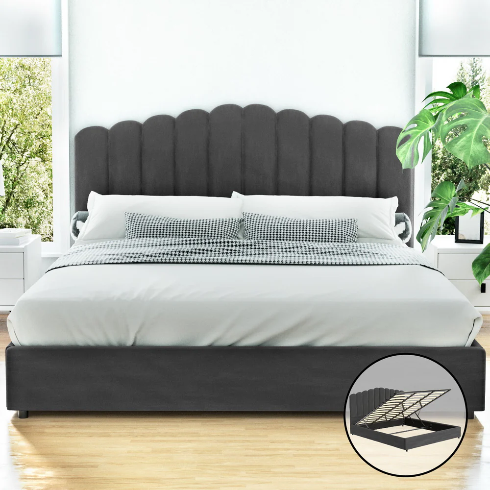 Fiona Bed Frame Velvet - Grey King - Nurns