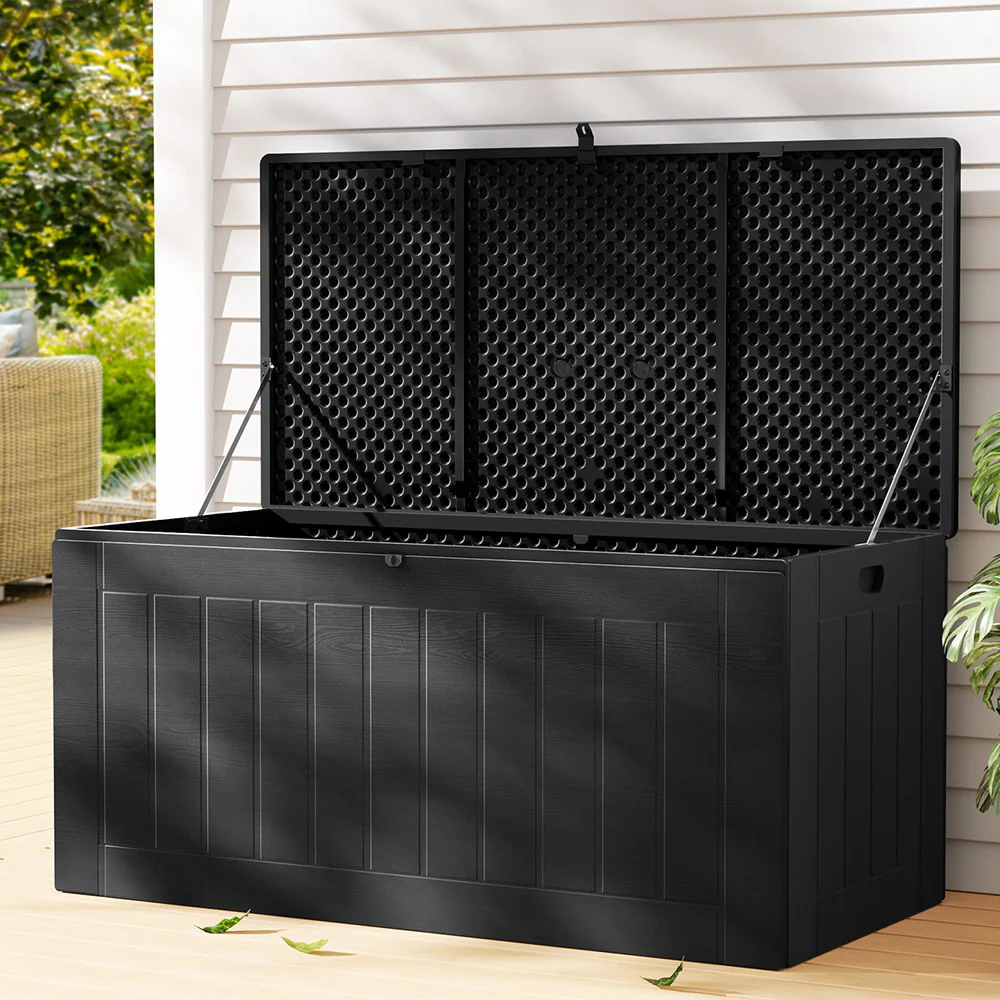 830L Outdoor Storage Box Container Lockable Bench Tool Shed - Black - Nurns