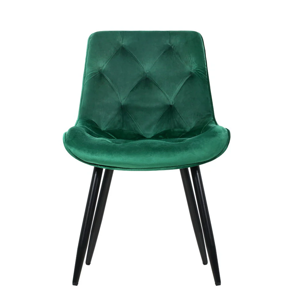 Hadley Set of 2 Dining Chairs Velvet Diamond Tufted - Green - Nurns