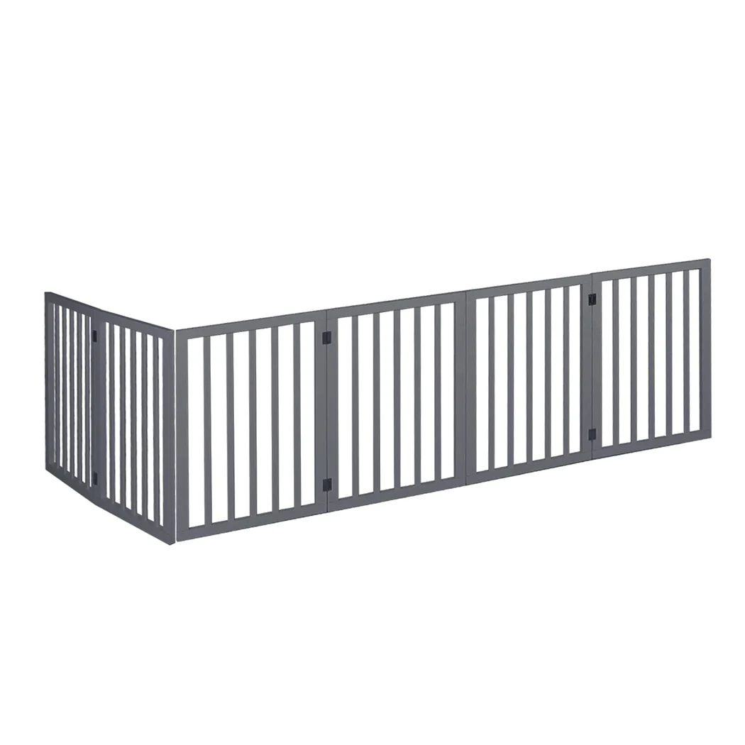 Wooden Pet Gate Dog Fence Safety Stair Barrier Security Door 6 Panels Grey - Nurns