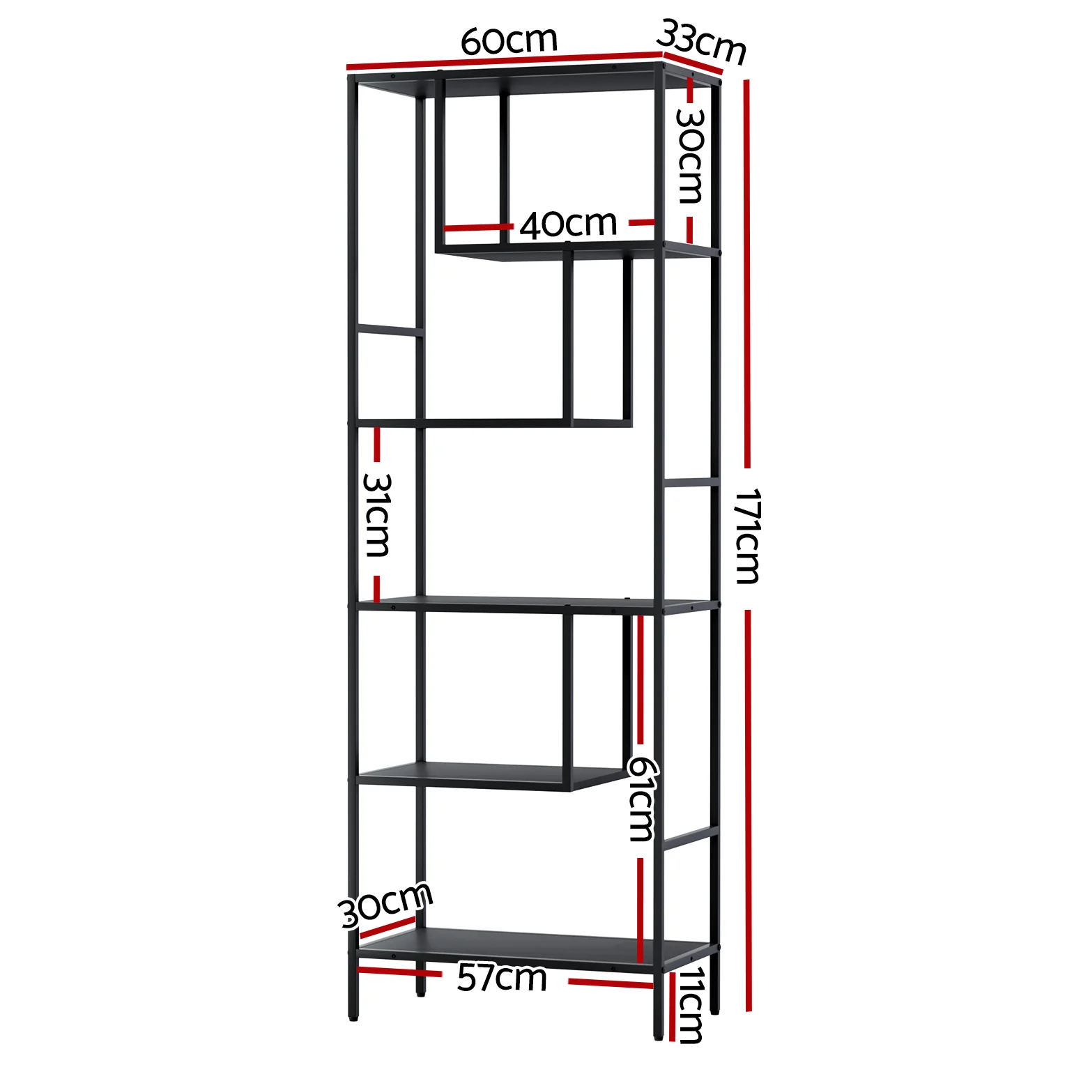 Artiss Bookshelf 5 Tiers Rhys Black - Nurns