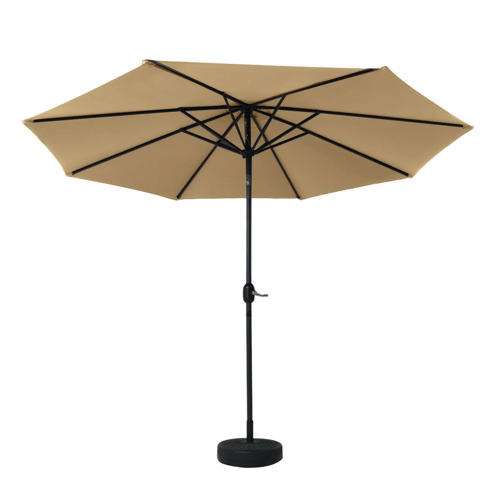 Instahut 3m Outdoor Umbrella w/Base Pole Tilt Beach Garden Patio Beige - Nurns