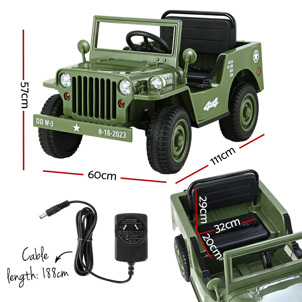 Kids Ride on Car Off Road Military Toy Cars 12V - Olive - Nurns