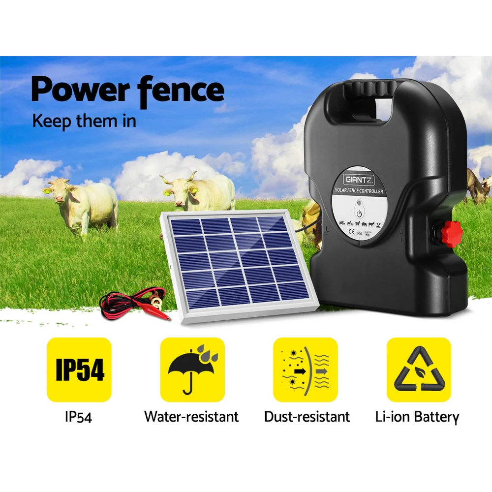 Giantz Electric Fence Energiser Solar Fencing Energizer Charger Farm Animal 15km 0.8J - Nurns