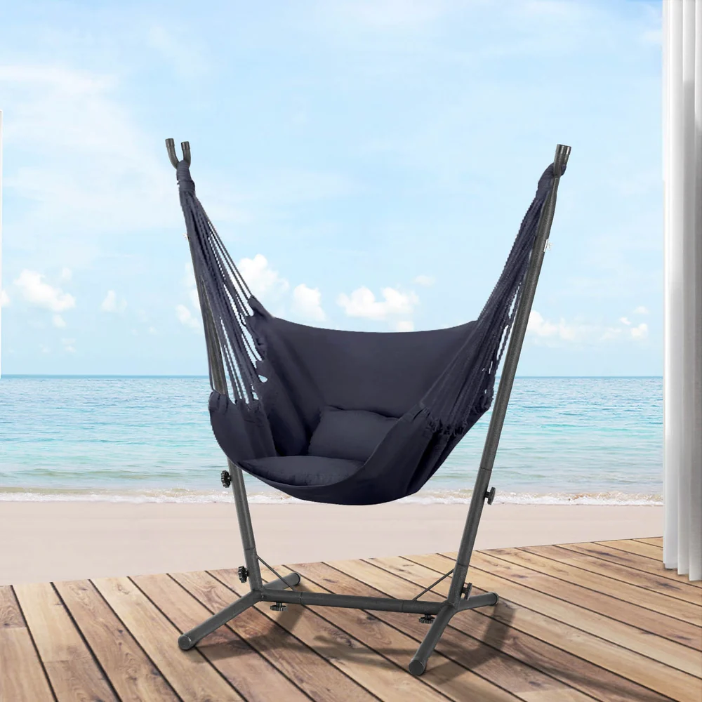 Hammock Chair Outdoor Camping Hanging with Stand - Grey - Nurns