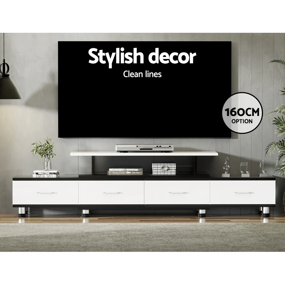 Olia 160cm to 220cm TV Cabinet Entertainment Unit Extendable - Black & White - Nurns