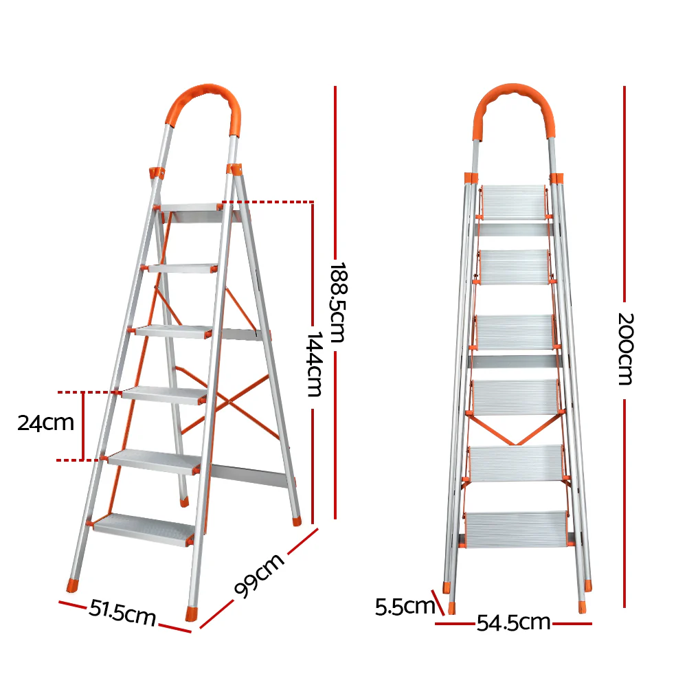 6 Step Ladder Multi-Purpose Folding Aluminium Light Weight Non Slip Platform - Nurns