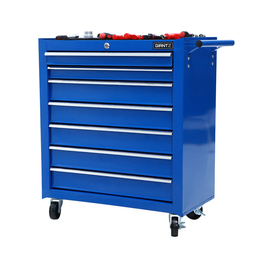 Tool Chest and Trolley Box Cabinet 7 Drawers Cart Garage Storage Blue - Nurns