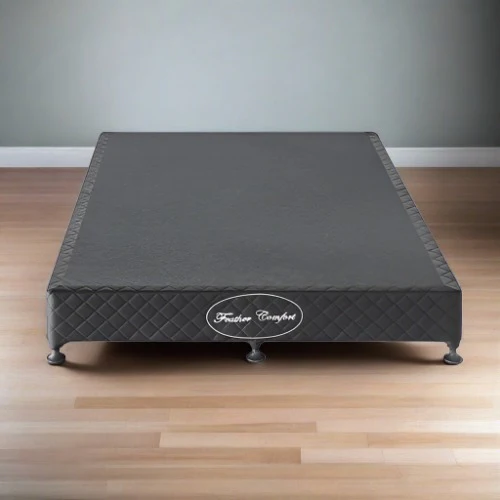 Tricia Ensemble Bed Base Solid Wooden Slat with Removable Cover - Charcoal Queen - Nurns