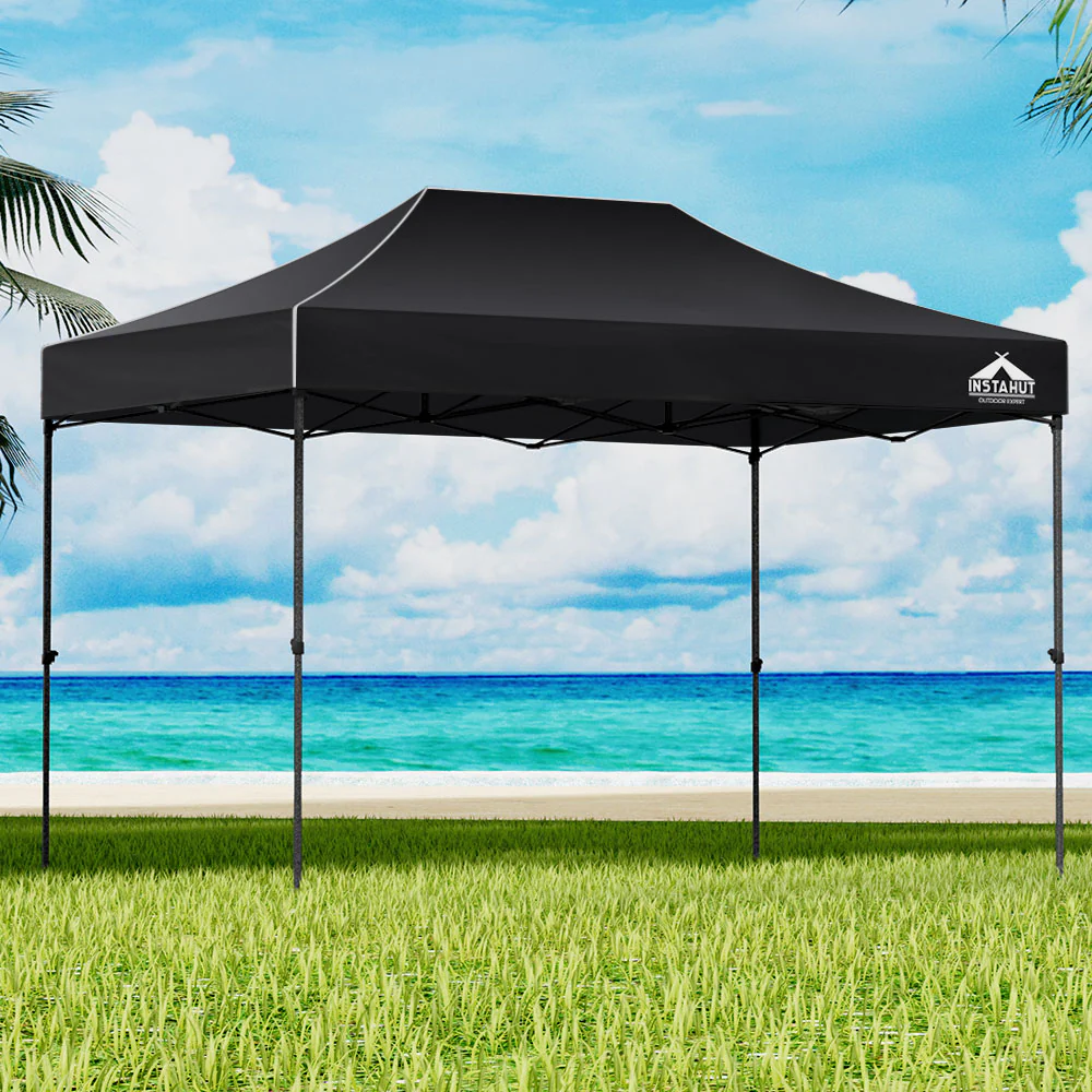 Instahut Gazebo Pop Up Marquee 3x4.5 Folding 500D Wedding Tent Base Pod Black - Nurns