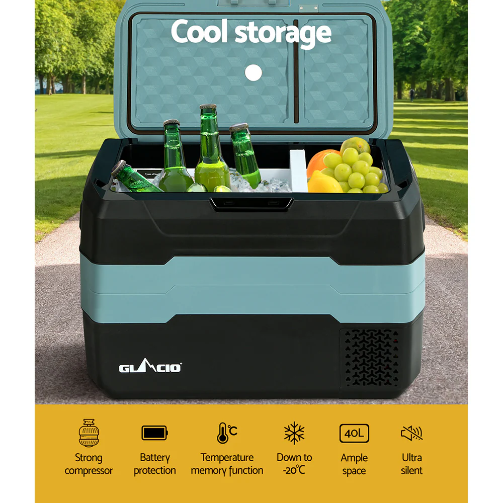 Glacio 40L Portable Fridge Freezer Fridges Cooler Camping 12V/24V/240V Caravan - Nurns