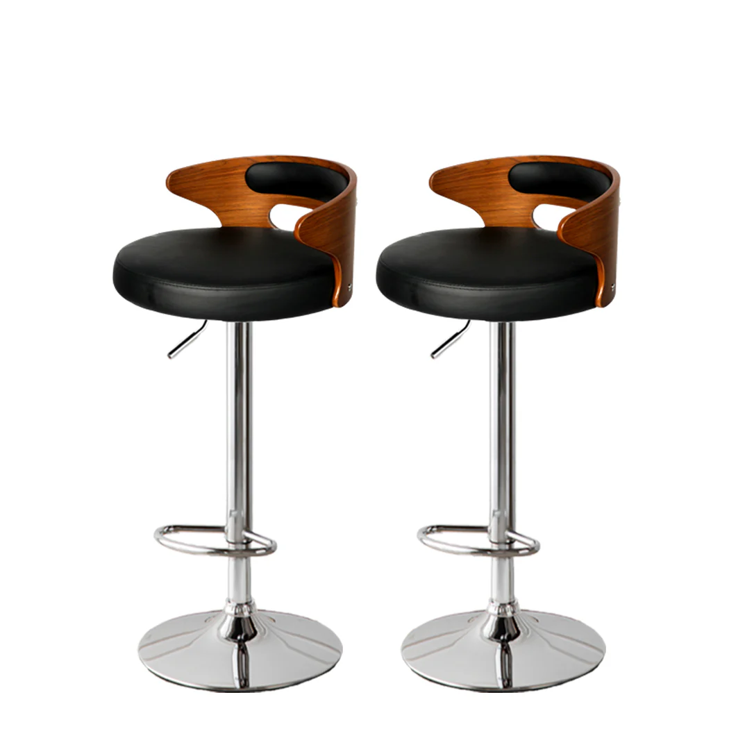 85cm Leipzig Kitchen Bar Stools Gas Lift Wooden Beech Stool Metal Barstools - Black & Silver - Nurns