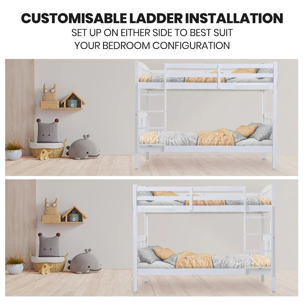 Maia Modular Slumber Wooden Kids Bunk Bed Frame - White Single - Nurns