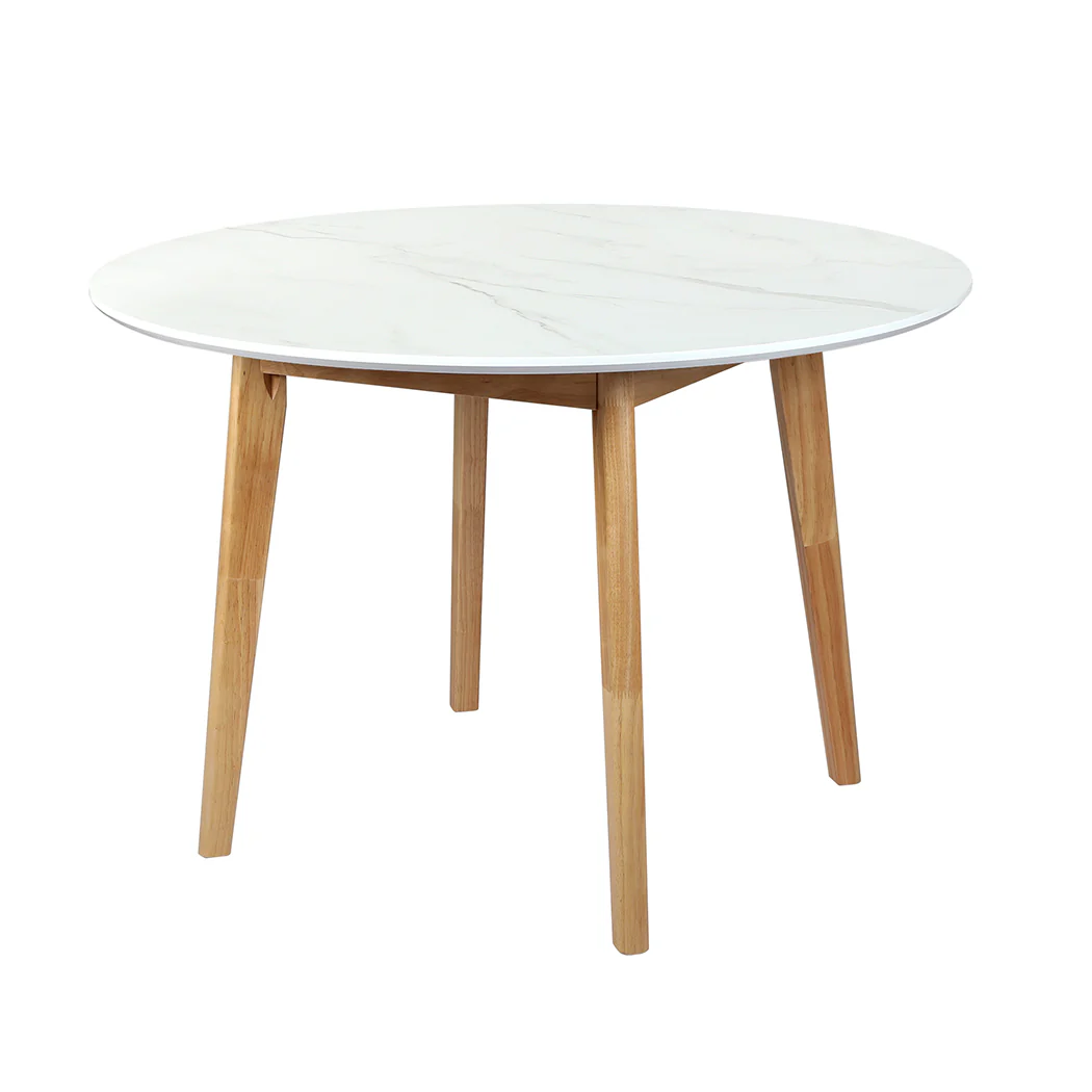 Dining Table Round Rubberwood Base 120cm - White - Nurns
