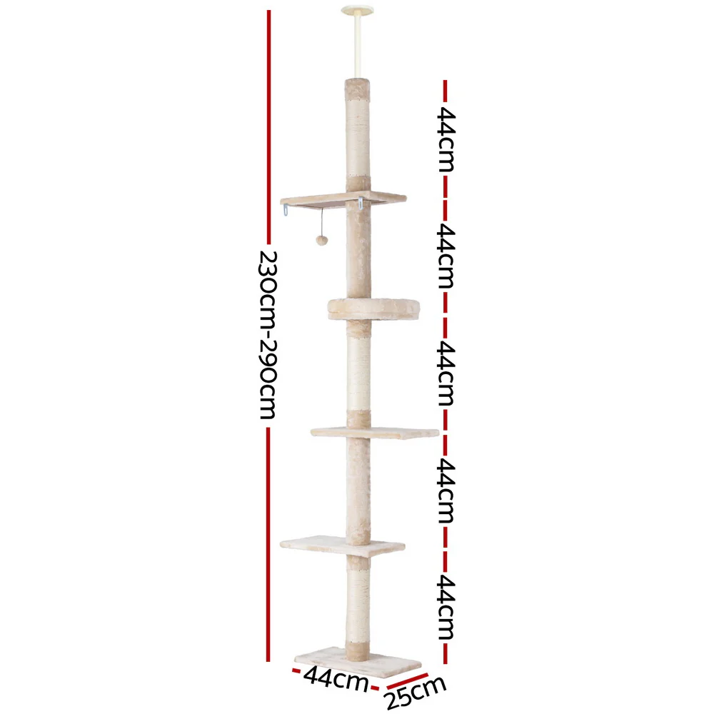 Cat Tree 290cm Tower Scratching Cats Post Scratcher Floor to Ceiling Bed - Nurns