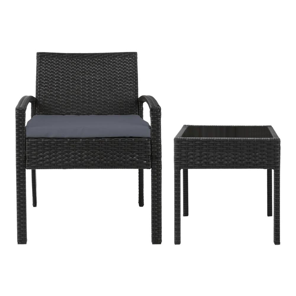Harold 2-Seater Furniture 3-Piece Outdoor Setting - Black - Nurns