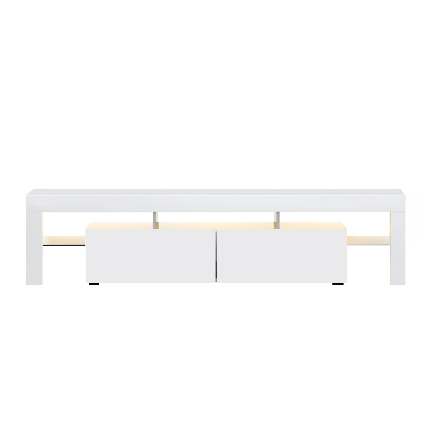 Denby 189cm RGB LED TV Stand Cabinet Entertainment Unit Gloss Furniture Drawers Tempered Glass Shelf - White - Nurns