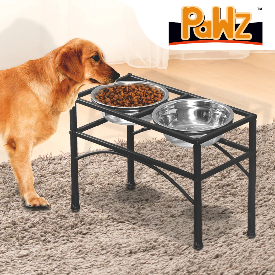 Dual Elevated Raised Pet Dog Puppy Feeder Bowl Stainless Steel Food Water Stand LARGE - Nurns