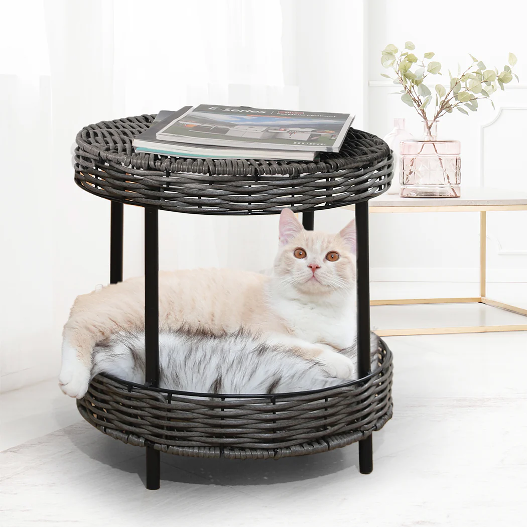 SMALL Cat Beds Rattan Pet Elevated Raised - Brown - Nurns