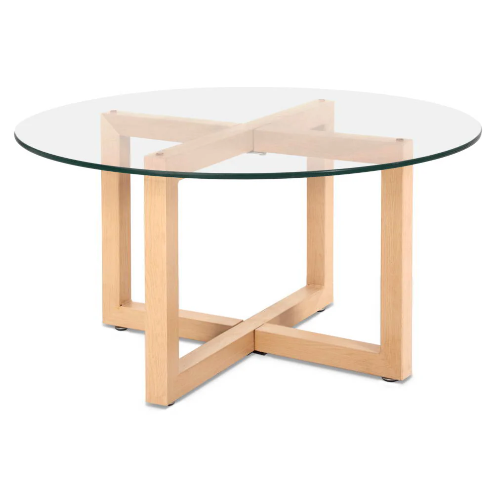 Idas Coffee Table 80cm Round Tempered Glass - Wood - Nurns