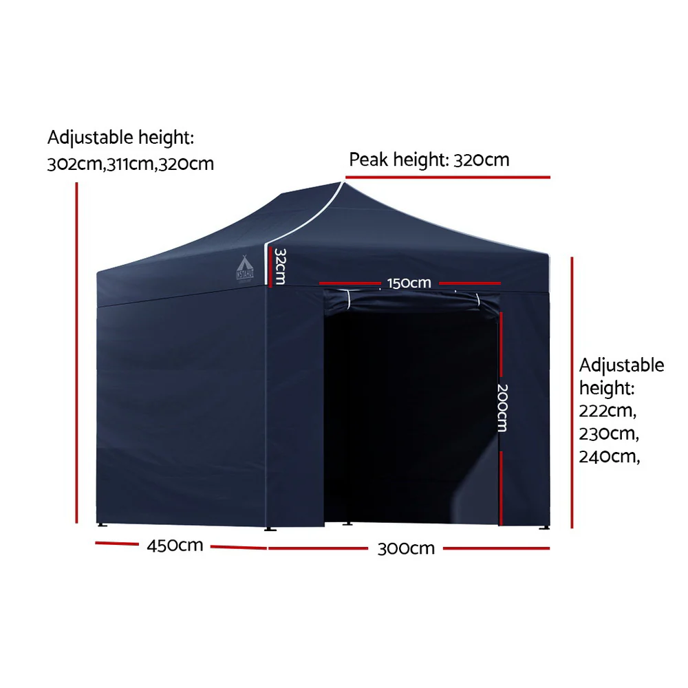 Instahut Gazebo 3x4.5 Pop Up Marquee Folding Tent Wedding Gazebos Camping Outdoor Shade Canopy Navy - Nurns