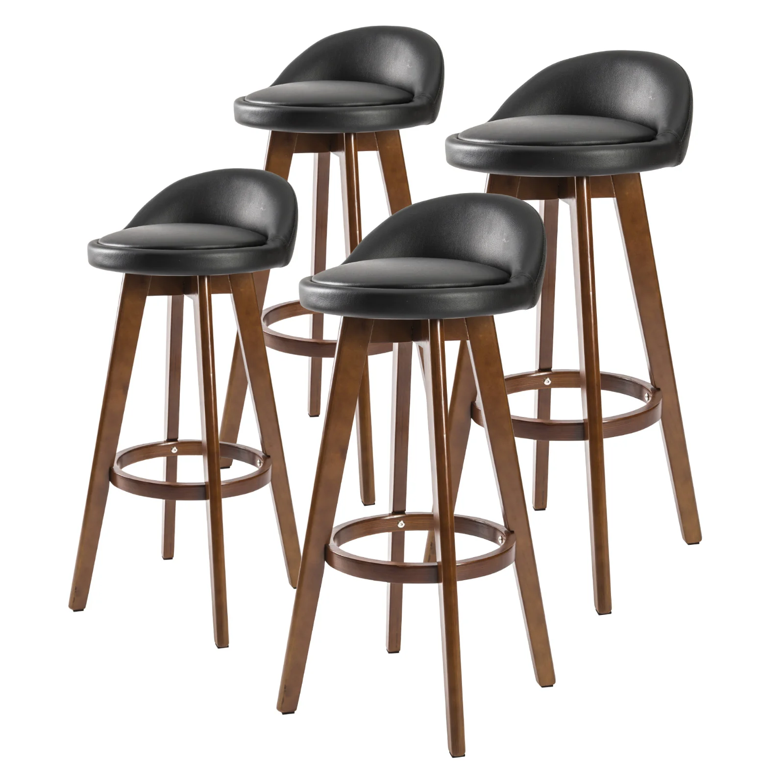 Set of 4 Coventry Wooden Bar Stool Dining Chair Leather - Black & Brown - Nurns