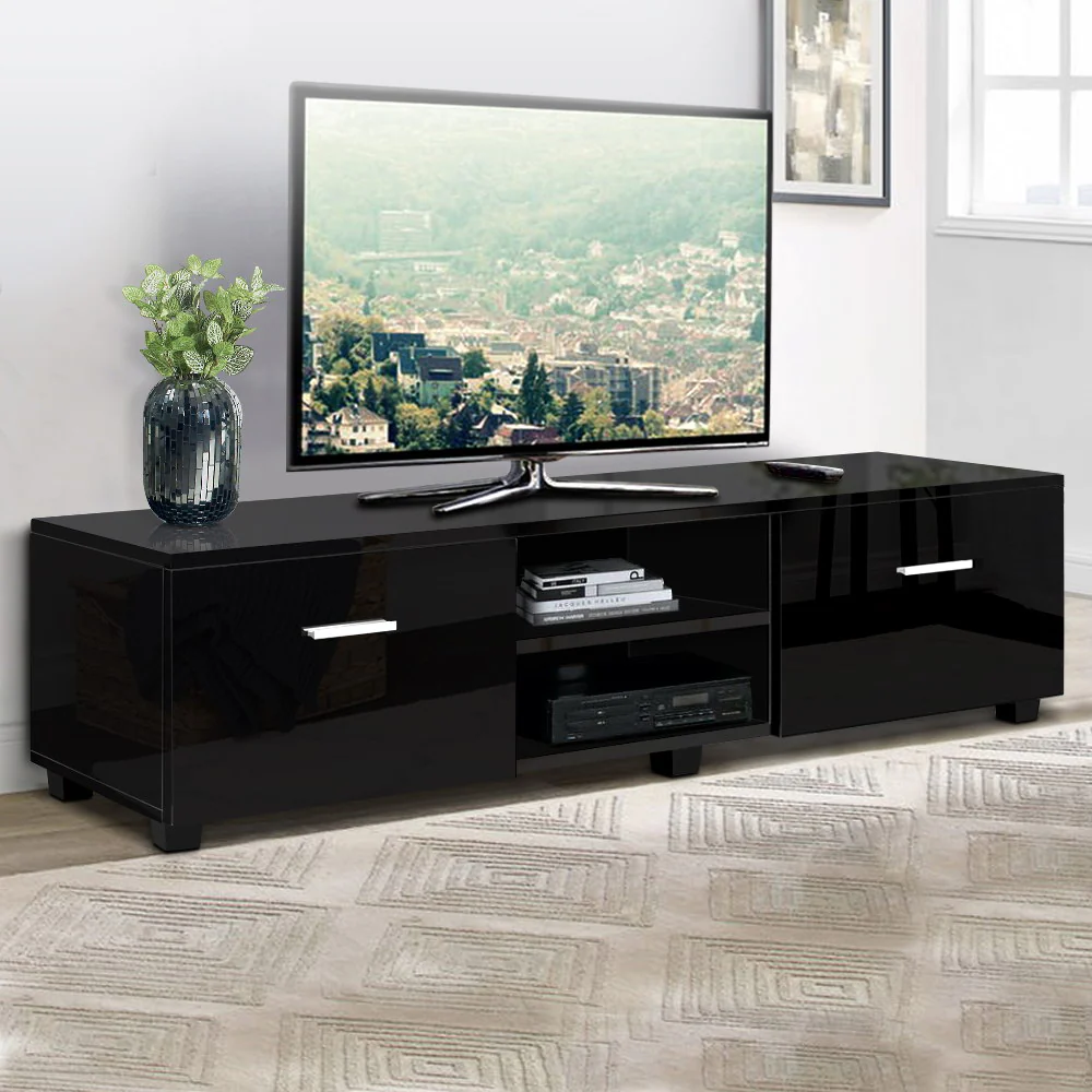 Eino 140cm High Gloss TV Cabinet Stand Entertainment Unit Storage Shelf - Black - Nurns